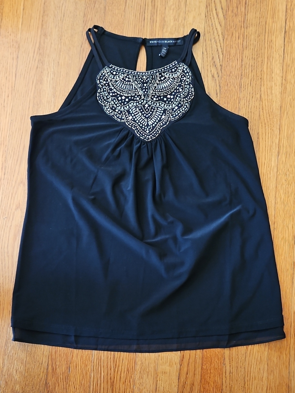White House Black Market Black Beaded Halter Camisole